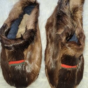 Equisite RARE Reindeer Leather Slippers with Red/green Trim